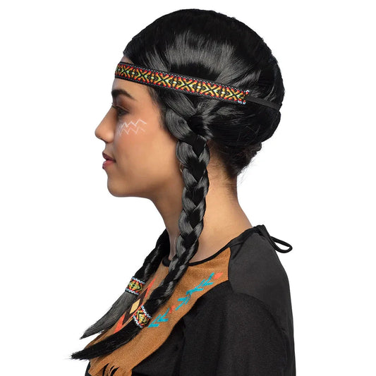 Boland Indianer Perücke Kewanee – Schwarze Kunstfaser mit Stirnband - Fasnacht24.ch