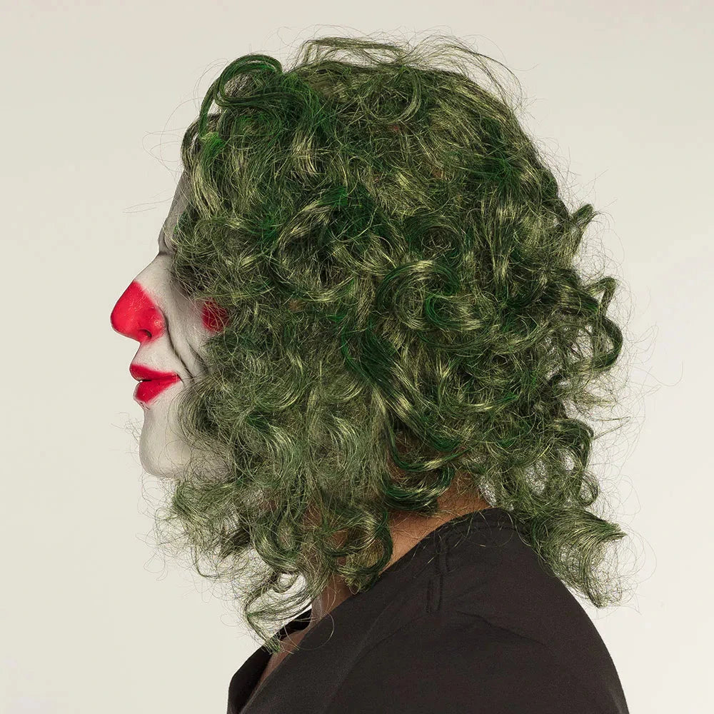 Latex Vollkopf Joker Maske mit grünem Haar und weißem, gruseligem Gesichtsausdruck