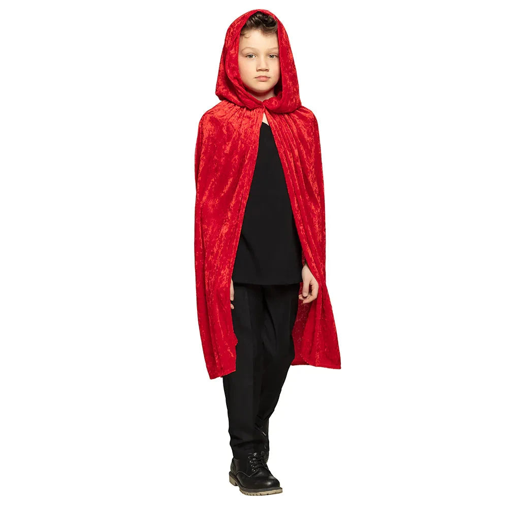 Rotes Kinder-Hauben-Cape aus Mikro-Polyester, 115 cm, mit schützender Kapuze.
