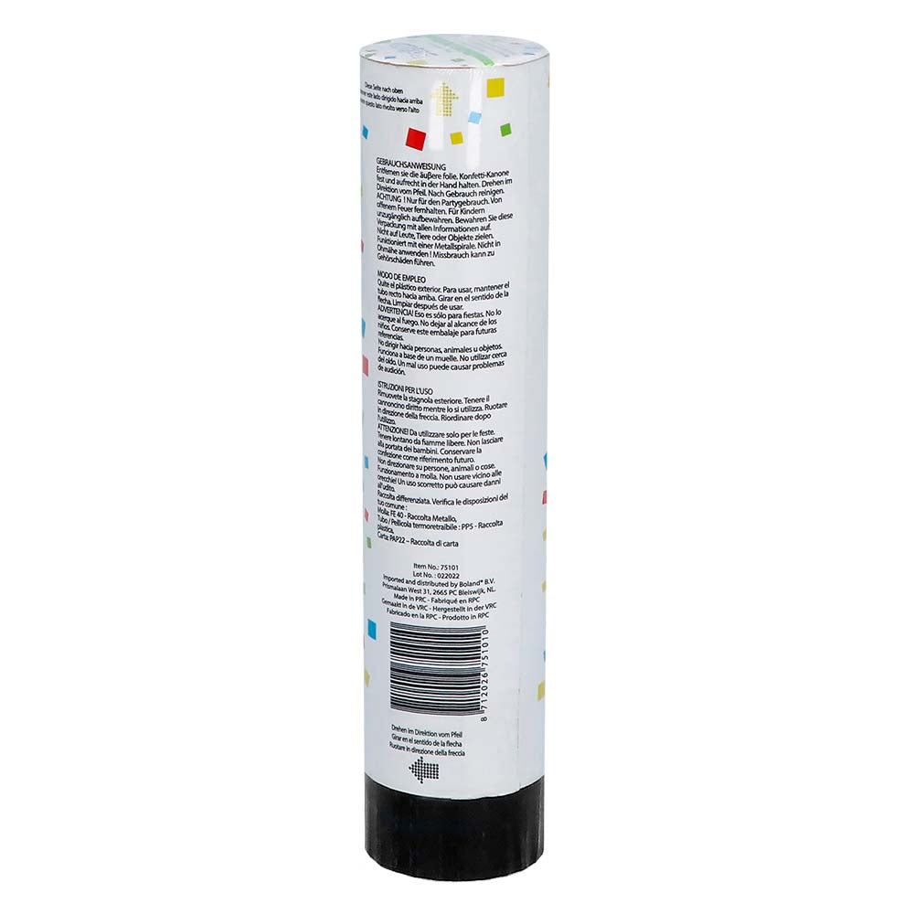 Konfetti Kanone 20cm Multicolor – Boland Biologisch Abbaubar - Fasnacht24.ch