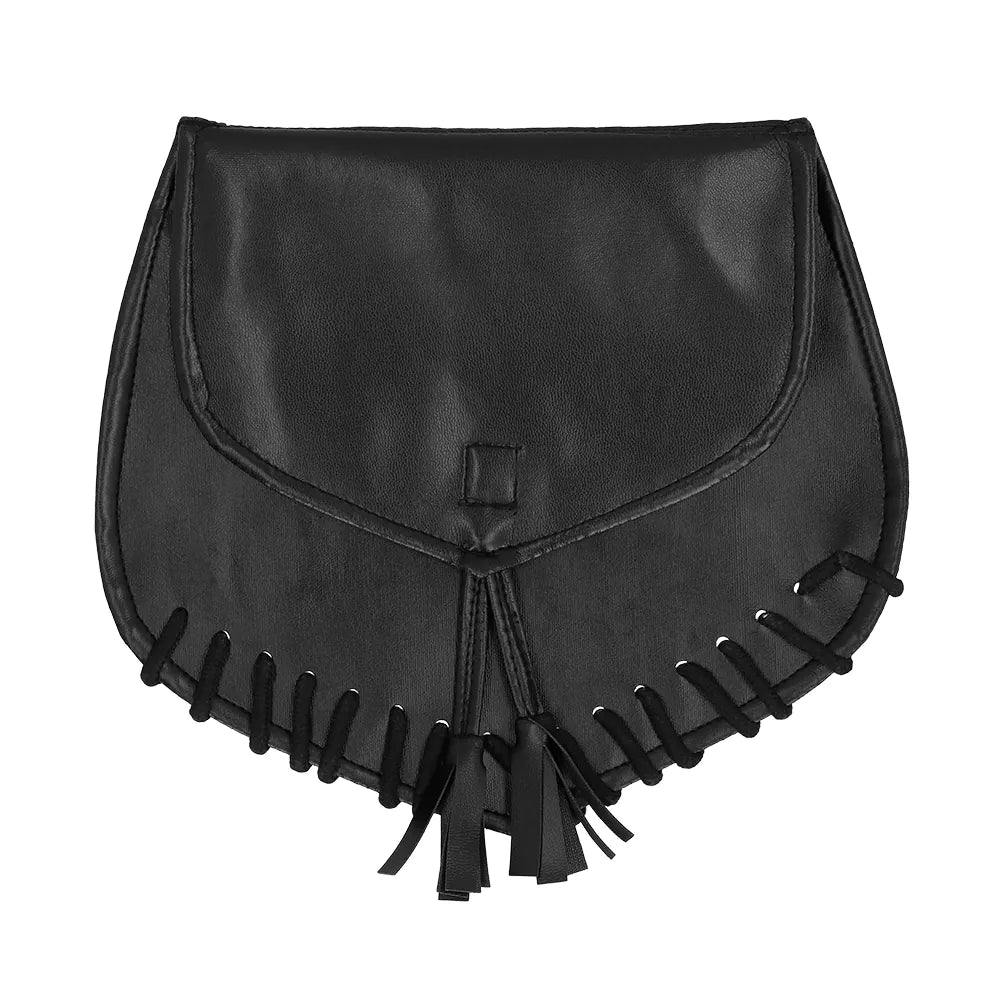 Schwarze Gürteltasche aus Kunstleder mit zwei Schlaufen und einem Hauptfach.