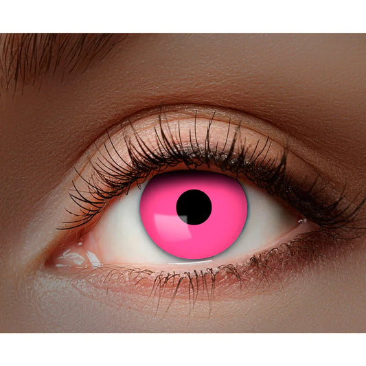 Monats Kontaktlinsen in leuchtendem Pink, 30 Tage wiederverwendbar, UV-reaktiv.