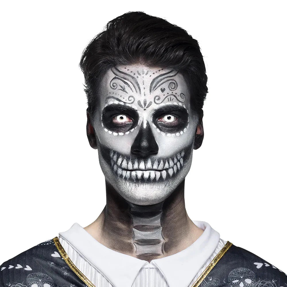 Zwei UV-weiße Monatskontaktlinsen in einer Verpackung, ideal für auffällige Looks.