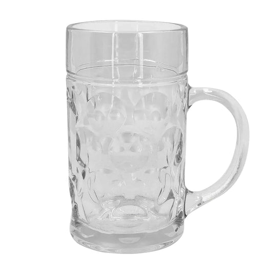 Glaskrug mit 1 Liter Fassungsvermögen, bayerisches Design und klassischem Noppenmuster.