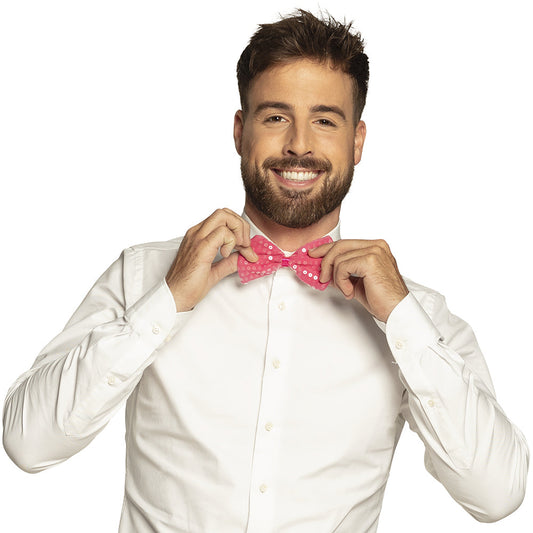 Boland Pink Pailletten Fliege – Neon 80er Stil, Verstellbar - Fasnacht24.ch – Produktansicht
