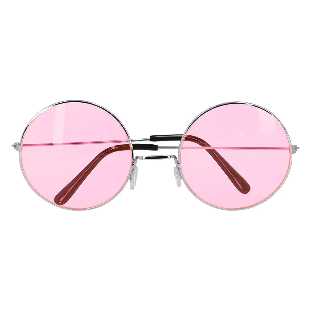 Große, rosa Hippie-Brille mit retro Linsen für Festivals und Kostümpartys.