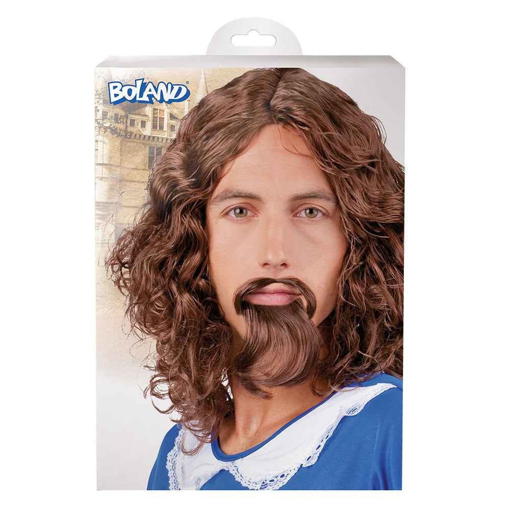 Boland Musketeer Perücke mit Bart und Schnurrbart – Braun Weiß - Fasnacht24.ch