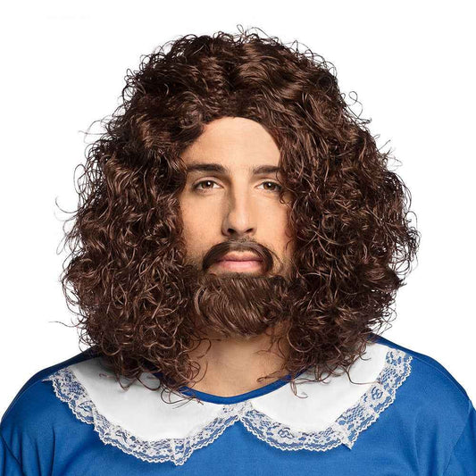 Boland Musketeer Herrenperücke Braun-Weiss mit Schnurrbart und Bart – Produktansicht