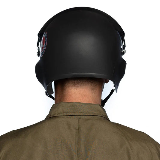 Schwarzer Pilotenhelm aus ABS-Kunststoff mit Klappvisier für authentischen Top Gun-Look.