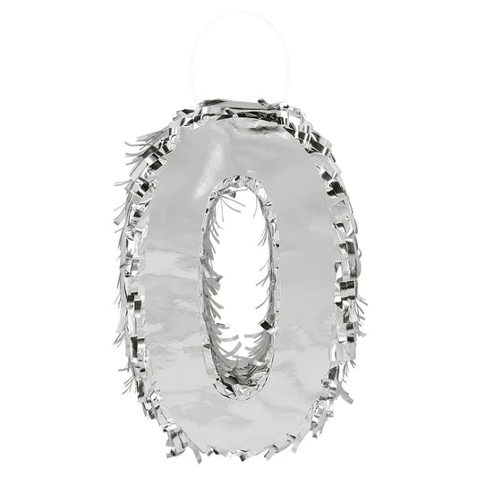 Piñata Zahl 0 Silber Metallic – Boland Geburtstag Deko 25x16cm - Fasnacht24.ch