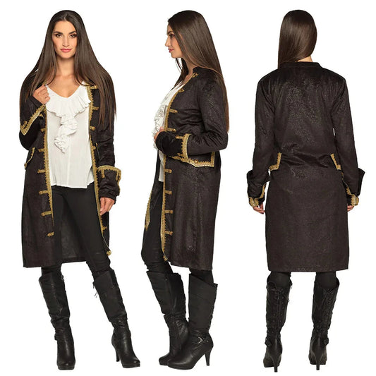 Piraten Mantel Damen – Boland Schwarz mit Goldborte Trim - Fasnacht24.ch