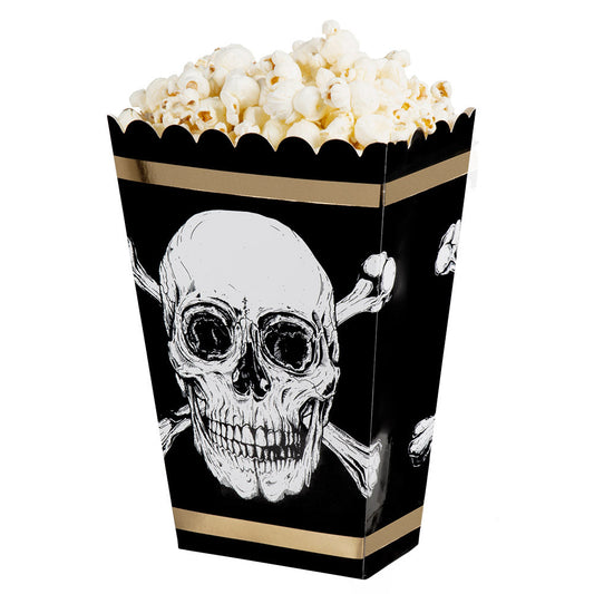 Boland Piraten Popcorn Boxen – 4er Set Schwarz Gold 19x13,5 cm