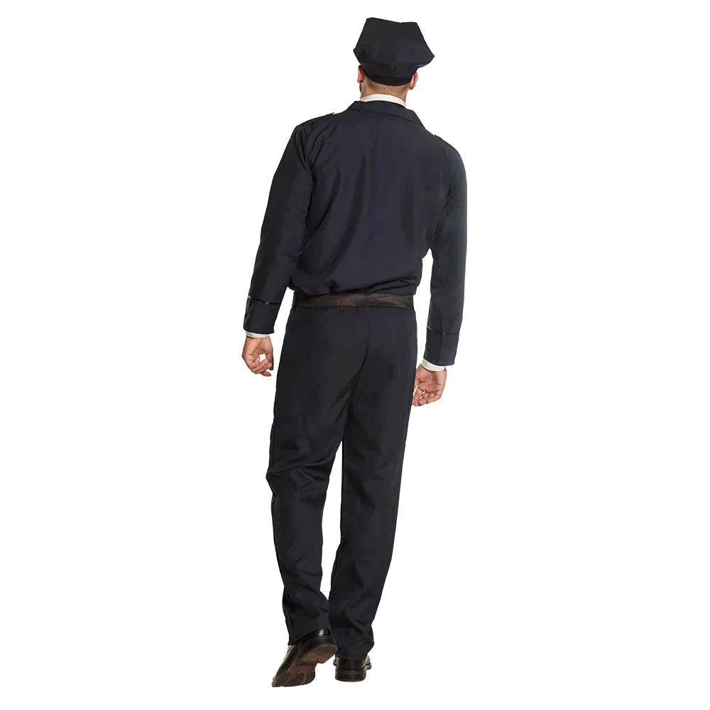 Boland Polizei Uniform für Herren, bestehend aus Mütze, Shirt, Gürtel und Hose in Blau.