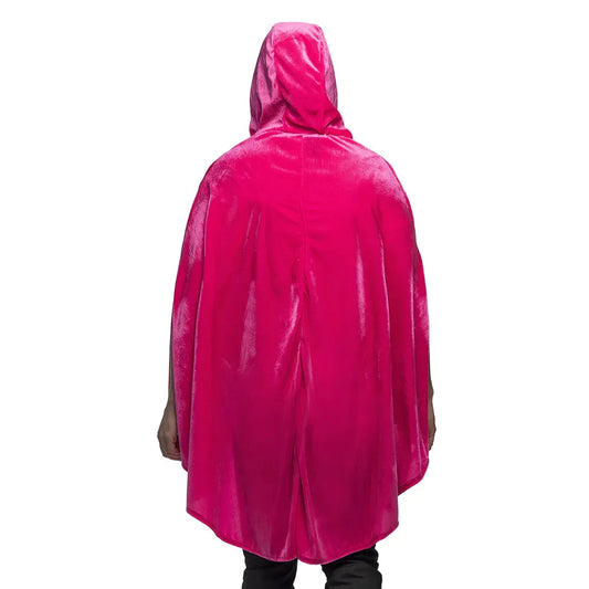 Pinkfarbener Flamingo-Poncho mit Kapuze für Erwachsene aus leichtem Polyester.