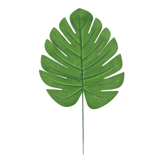 Vier künstliche Monstera-Blätter in grün, ideal für tropische Dekoration.
