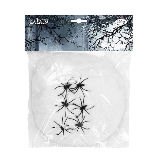 Boland Weisses Spinnennetz mit 6 Spinnen – 100g Spinnenseide