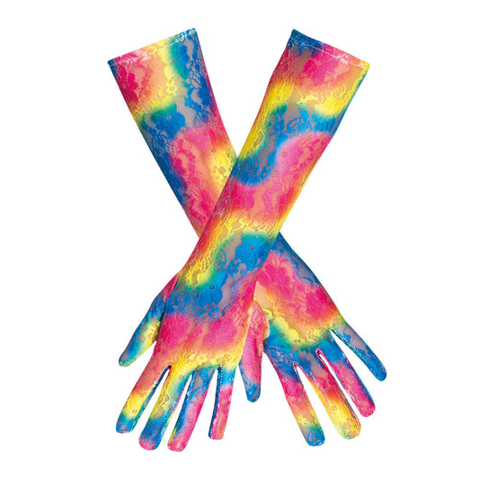 Boland Spitzen-Handschuhe – Ellenbogenlang, Regenbogenfarben - Fasnacht24.ch