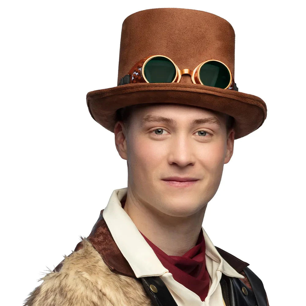 Boland Steampunk Hut – Braune Kunstleder Optik Mit Goggles Brille - Fasnacht24.ch