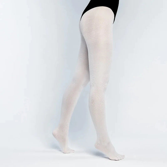 Weiße blickdichte Strumpfhose mit 60 Denier, glatter Oberfläche und hohem Tragekomfort.