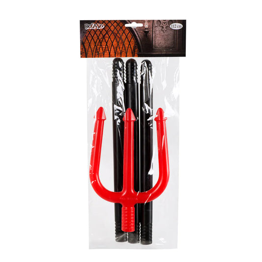 Roter Teufel-Dreizack aus Kunststoff, 112 cm, vierteiliger Steckmechanismus, leicht und robust.