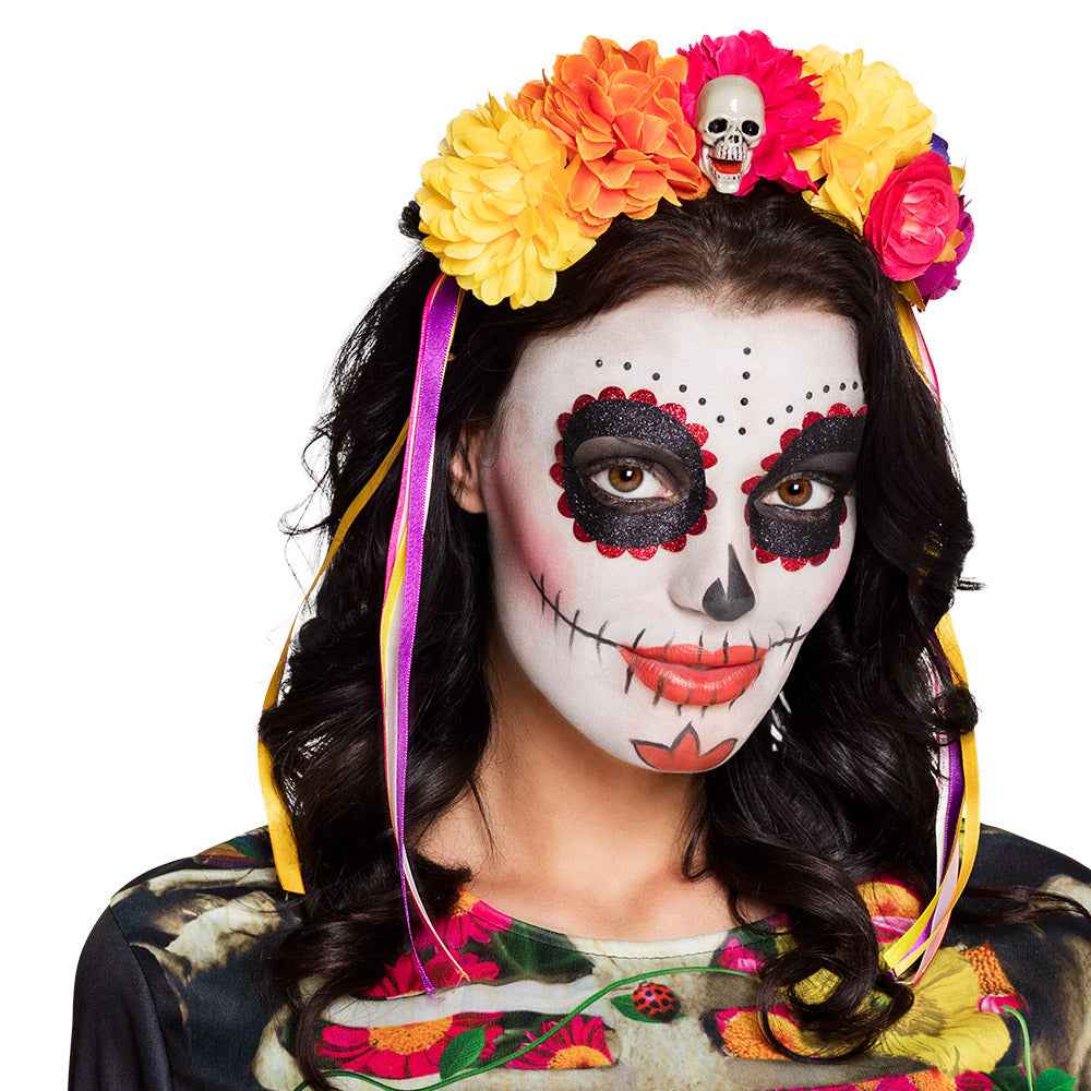 Boland La Pelona Dia de los Muertos Stirnband – Buntes Blumenkranz - Fasnacht24.ch