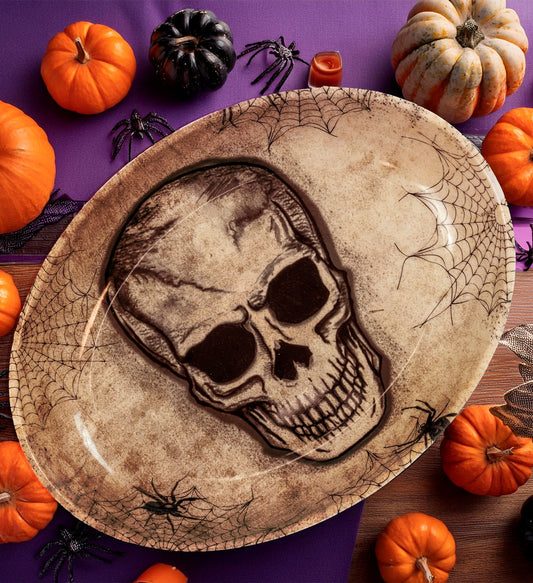 Boland Totenkopf Tisch Schale in Schwarz mit detailliertem Totenkopf-Design, 32x24cm.