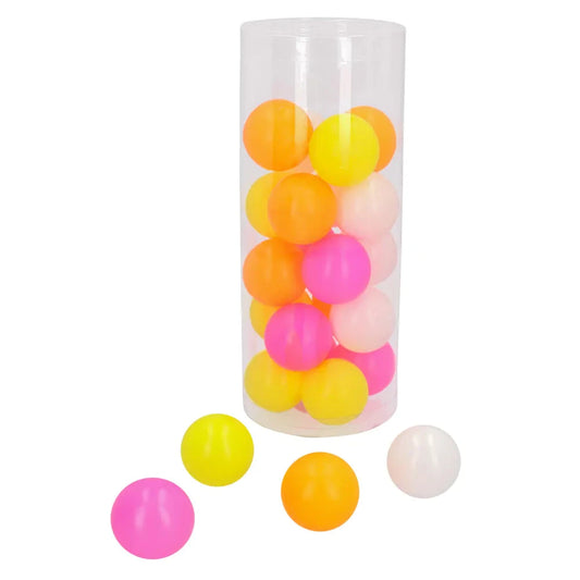 24 farbige Beer Pong Bälle in 40mm Größe, ideal für Trinkspiele und Partys.