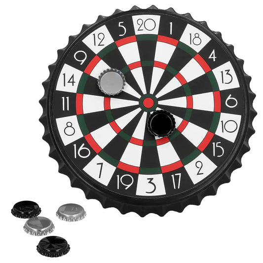 25 cm Dartscheibe aus Sisal mit 6 magnetischen Bierkappen für Trinkspiel.