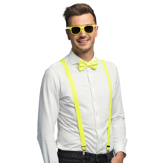 Boland Neon Gelbes Kostüm-Set – Sonnenbrille, Fliege & Hosenträger - Fasnacht24.ch