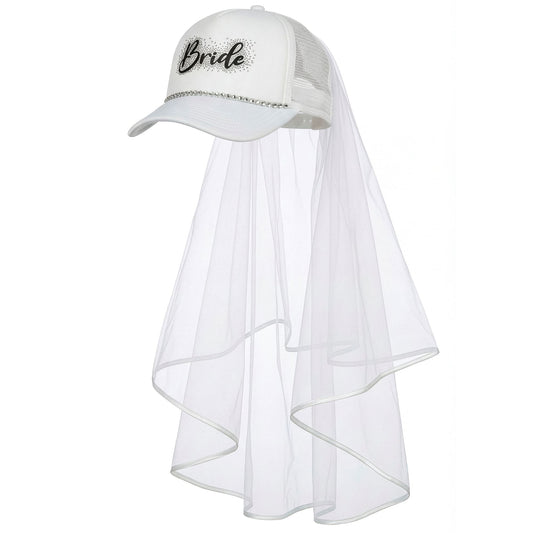 "BRAUT BASECAP MIT SCHLEIER UND STRASS" – Vorderansicht
