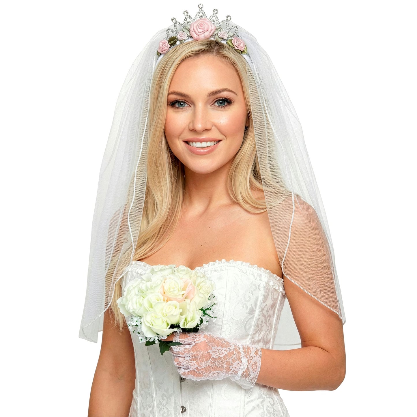 "BRAUTSCHLEIER AUF TIARA MIT ROSEN UND DIAMANTEN" – Detailansicht