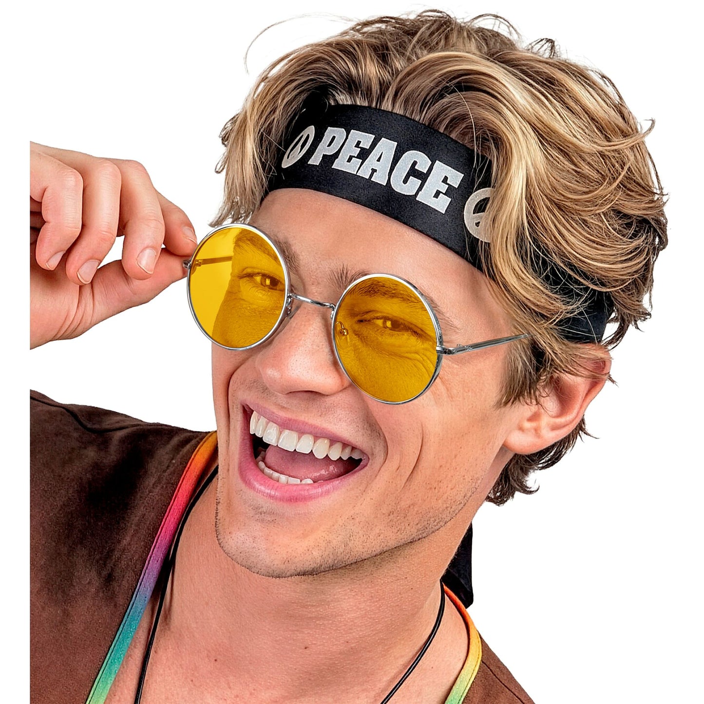 "BRILLE HIPPIE XL MIT GELBEN GLÄSERN" Durchmesser 6 cm – Ansicht 5