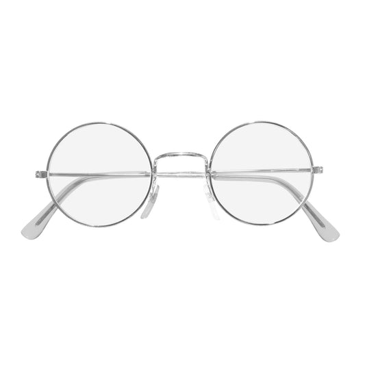"BRILLE IN SILBER METALLIC MIT GLÄSERN" runde Form – Vorderansicht