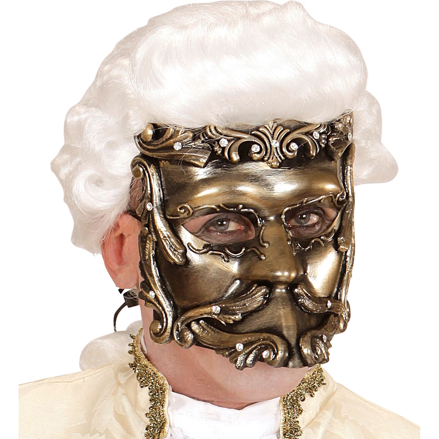 "BRONZEFARBENE DELUXE MASKE BAROQUE CASANOVA MIT STRASS" – Detailansicht
