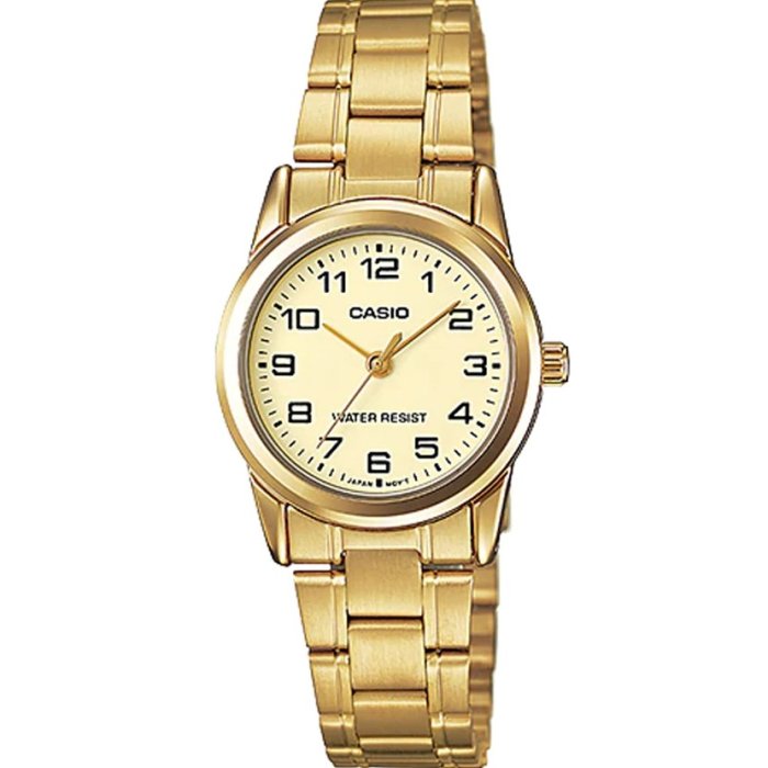 CASIO COLLECTION Mod. LADY 3H, GOLD - CHAMPAGNE LTP-V001G-9BUDF Only Time - Armbanduhr 25 mm Gold ansicht-2
