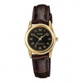 CASIO COLLECTION Mod. LADY 3H GOLD, LEATHER - BLACK LTP-V001GL-1BUDF Only Time - Armbanduhr 25 mm Schwarz ansicht-2