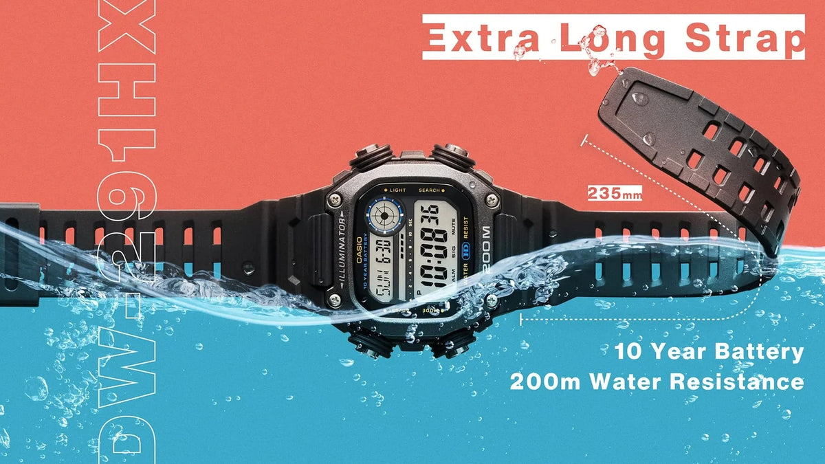 CASIO COLLECTION & VINTAGE DW-291HX-5AVDF Multifunction Armbanduhr 50 mm – Seitenansicht