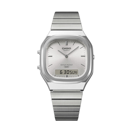 CASIO VINTAGE EDGY ROUNDED SQUARE - SILVER AQ-240E-7AEF Dual Time - Armbanduhr 36 mm Silber ansicht-2