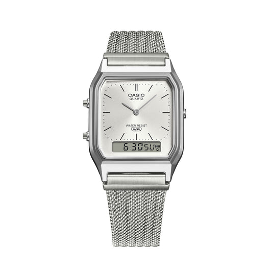 CASIO VINTAGE Mod. EDGY COLLECTION SUNRAY DIAL - MESH STRAP, SILVER AQ-230EM-7AEF Sonnenbrille Silber ansicht-2