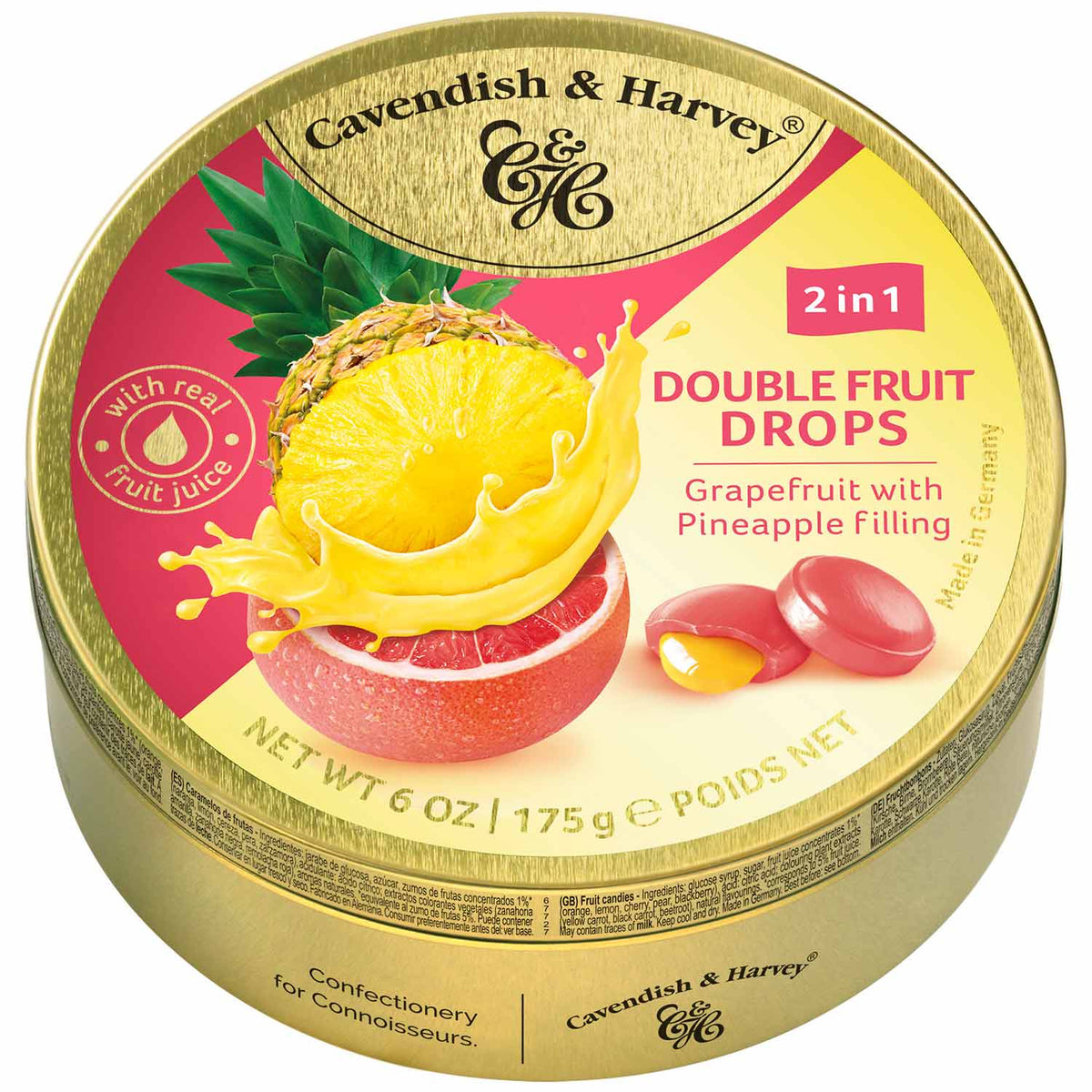Cavendish & Harvey Double Fruit Drops Grapefruit mit Ananasfüllung 175 g Bonbons