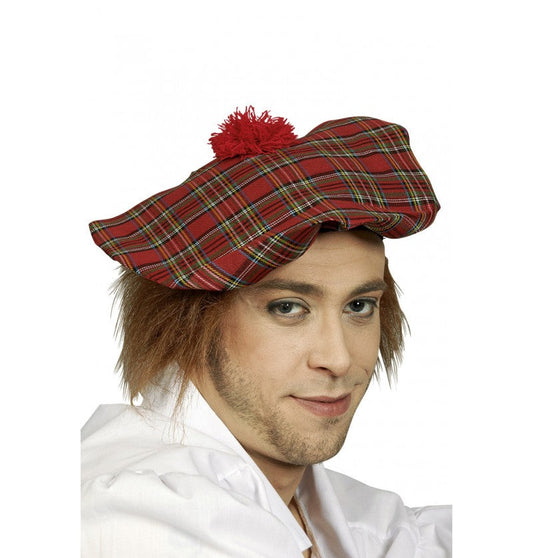 Chaks Schotten Mütze – Tartan Kappe mit rotem Haarfransen - Fasnacht24.ch
