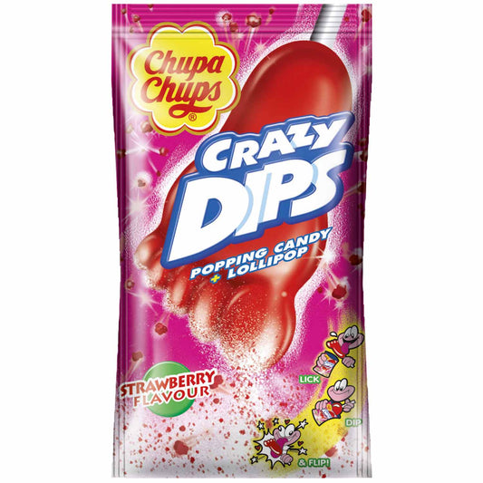 Chupa Chups Crazy Dips Erdbeer Lolli Fussform 14g Einzelverpackung mit Brausepulver und Knister-Effekt