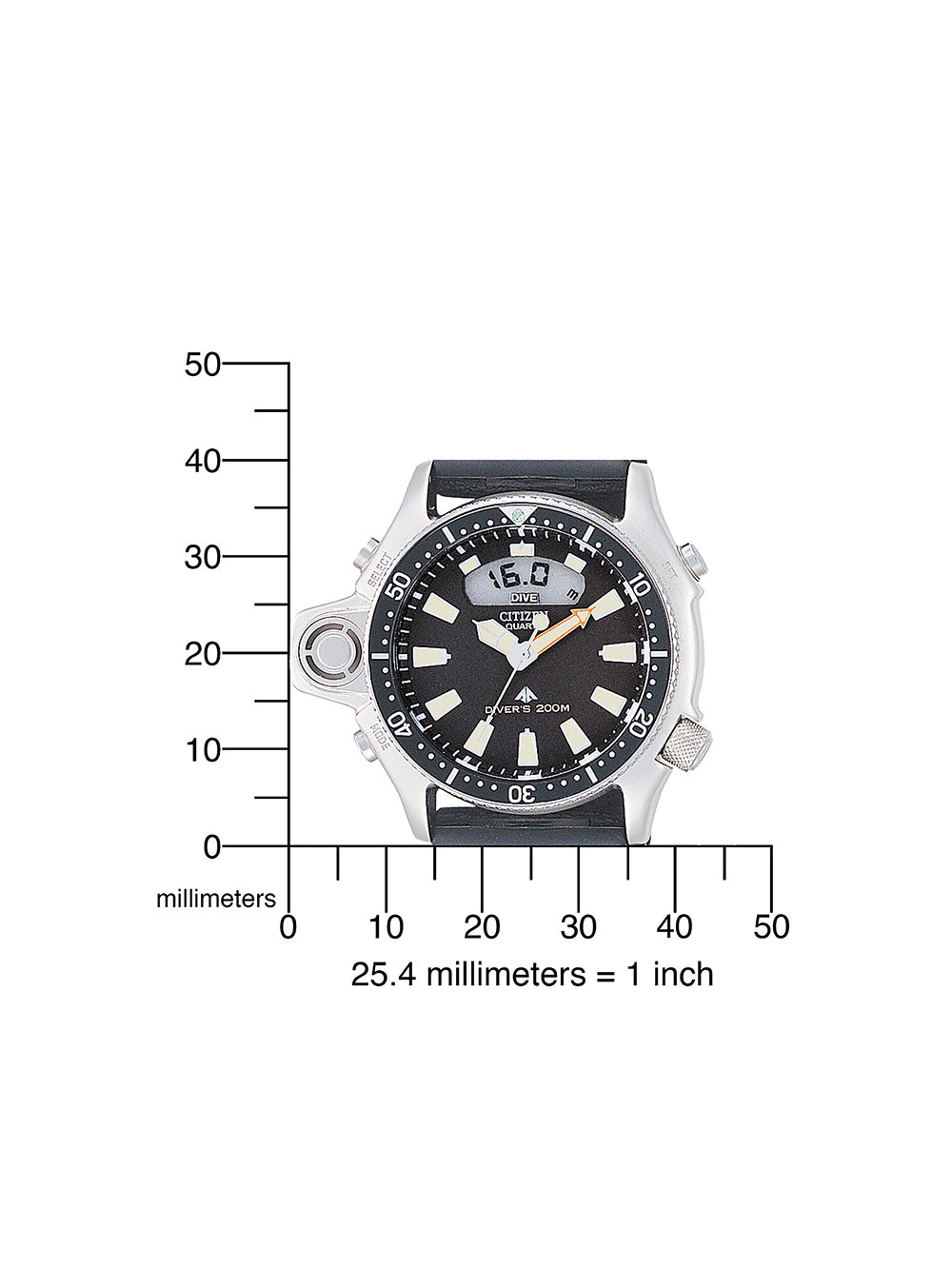 CITIZEN JP2000-08E Herren Multifunktionsuhr 44 mm Edelstahl – Seitenansicht