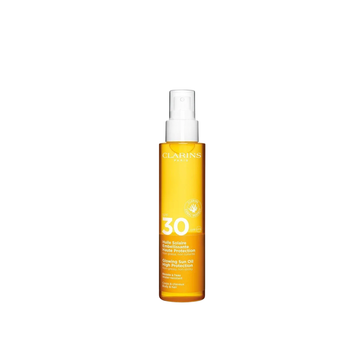 Clarins, Glowing Sun, Feuchtigkeitsspendend, UV-Schutz, Sonnenschutzspray, SPF 30, 150 ml
