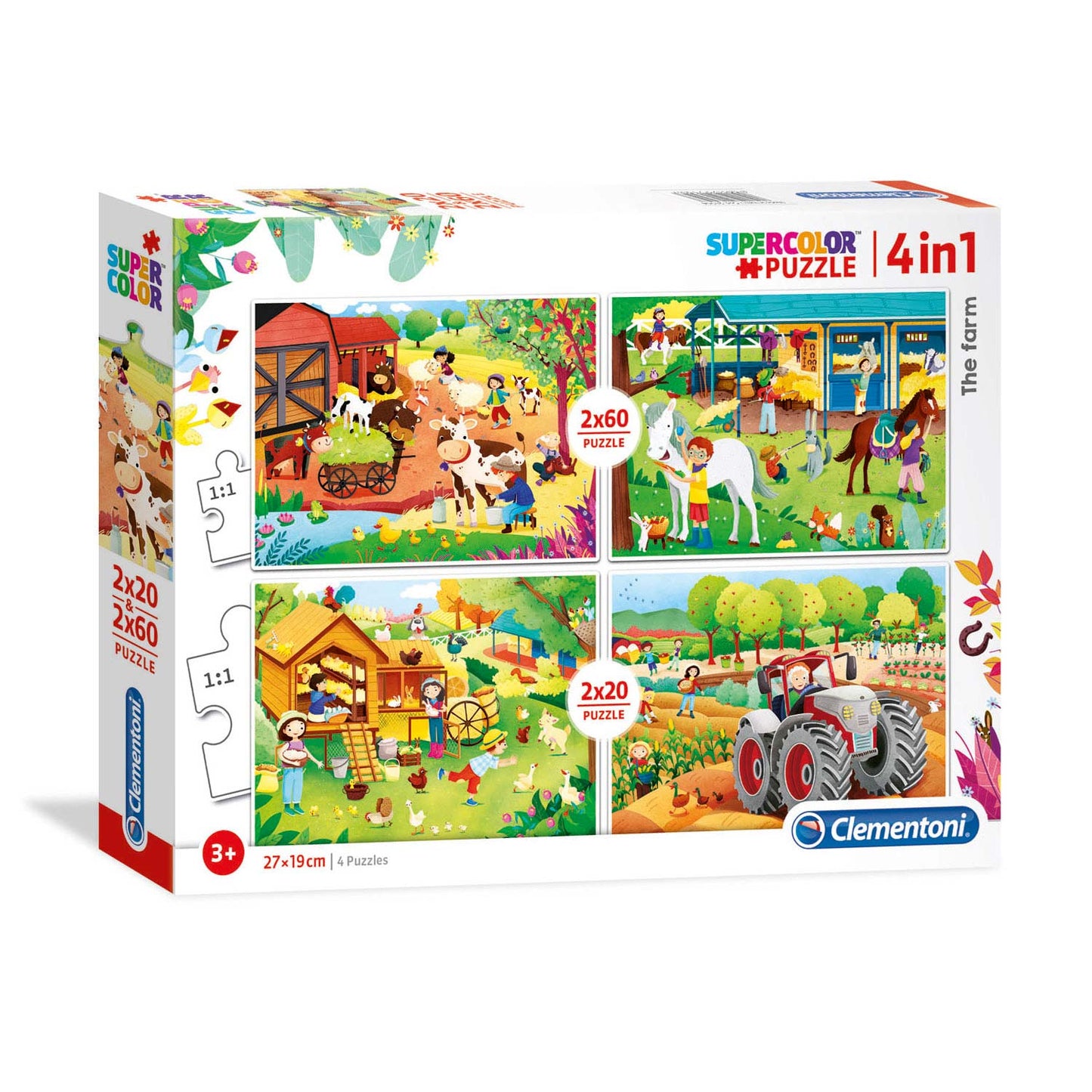 Clementoni Clementoni, SuperColor 4 in 1, Der Bauernhof, Puzzle, Unisex, 3+ jahre, 2 x 20 + 2 x 60 stk Regular