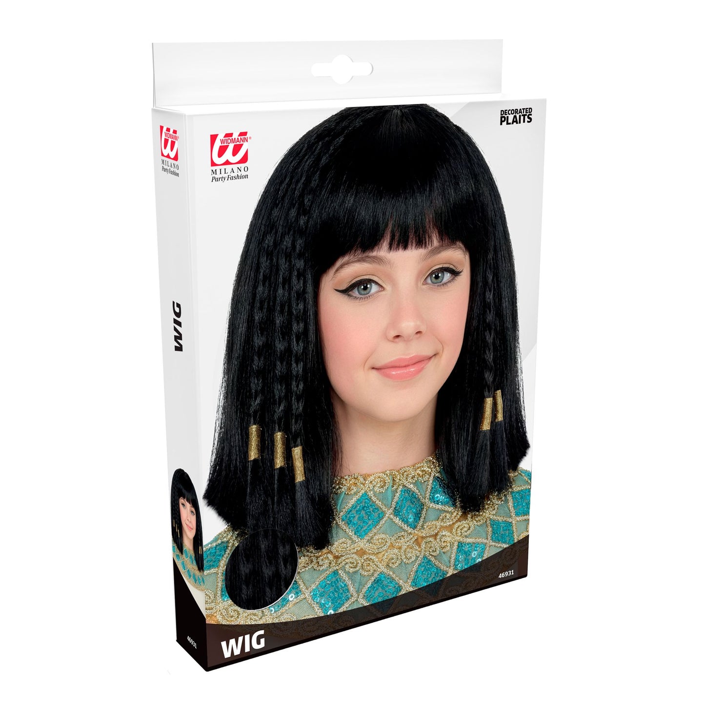 "CLEOPATRA PERÜCKE MIT GEFLOCHTENEM, VERZIERTEM HAAR" in Box – Detailansicht