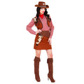 "COWGIRL" (Bluse, Weste, Rock, Gürtel mit Halfter, Stiefelüberzieher, Bandana) – Vorderansicht
