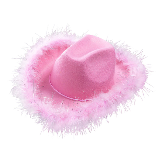 "COWGIRLHUT MIT MARABOU" aus Filz - rosa – Vorderansicht