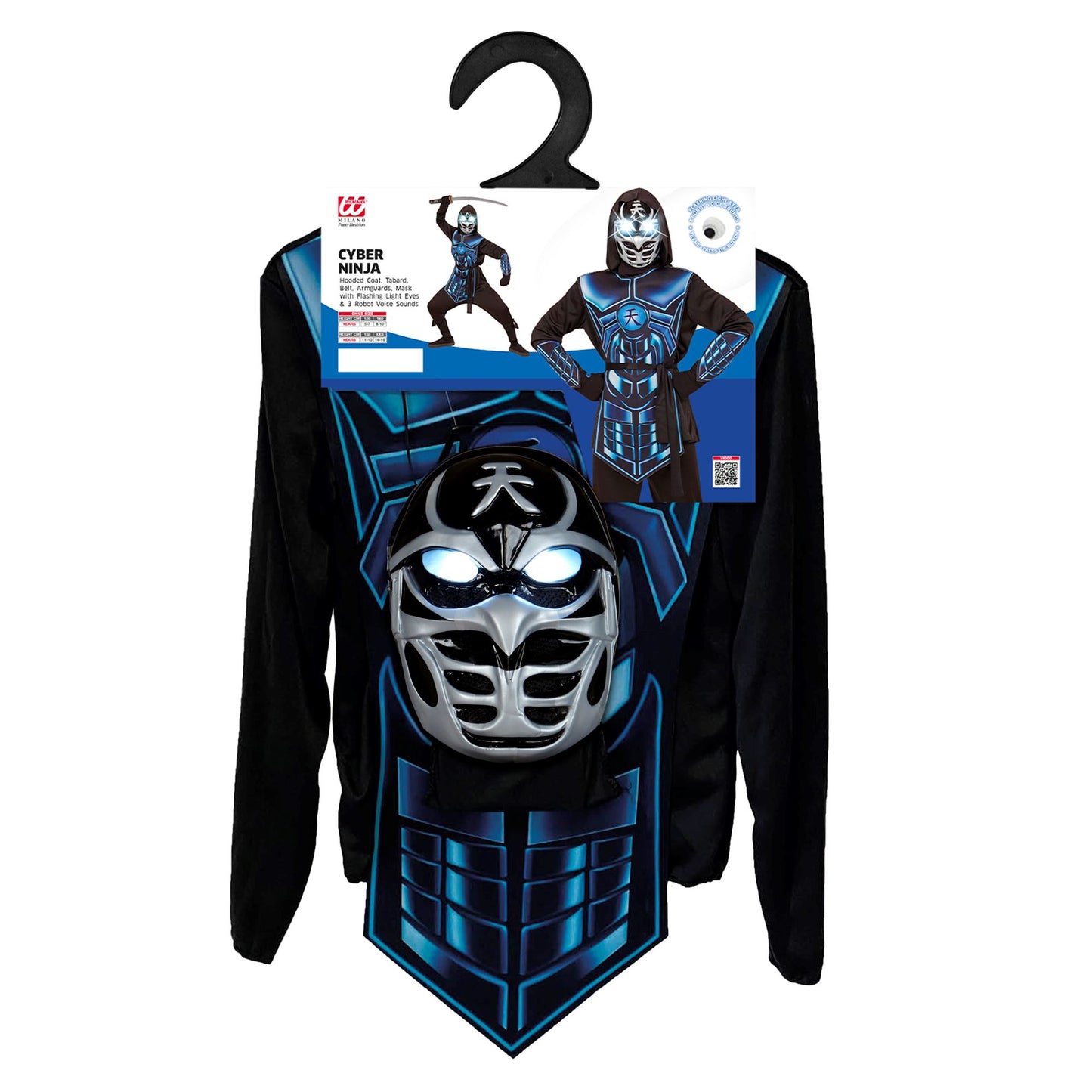 "CYBER NINJA" (Oberteil mit Kapuze, Rüstung, Gürtel, Armschoner, Maske mit leuchtenden Augen & 3 Roboterstimmen) – Ansicht 4