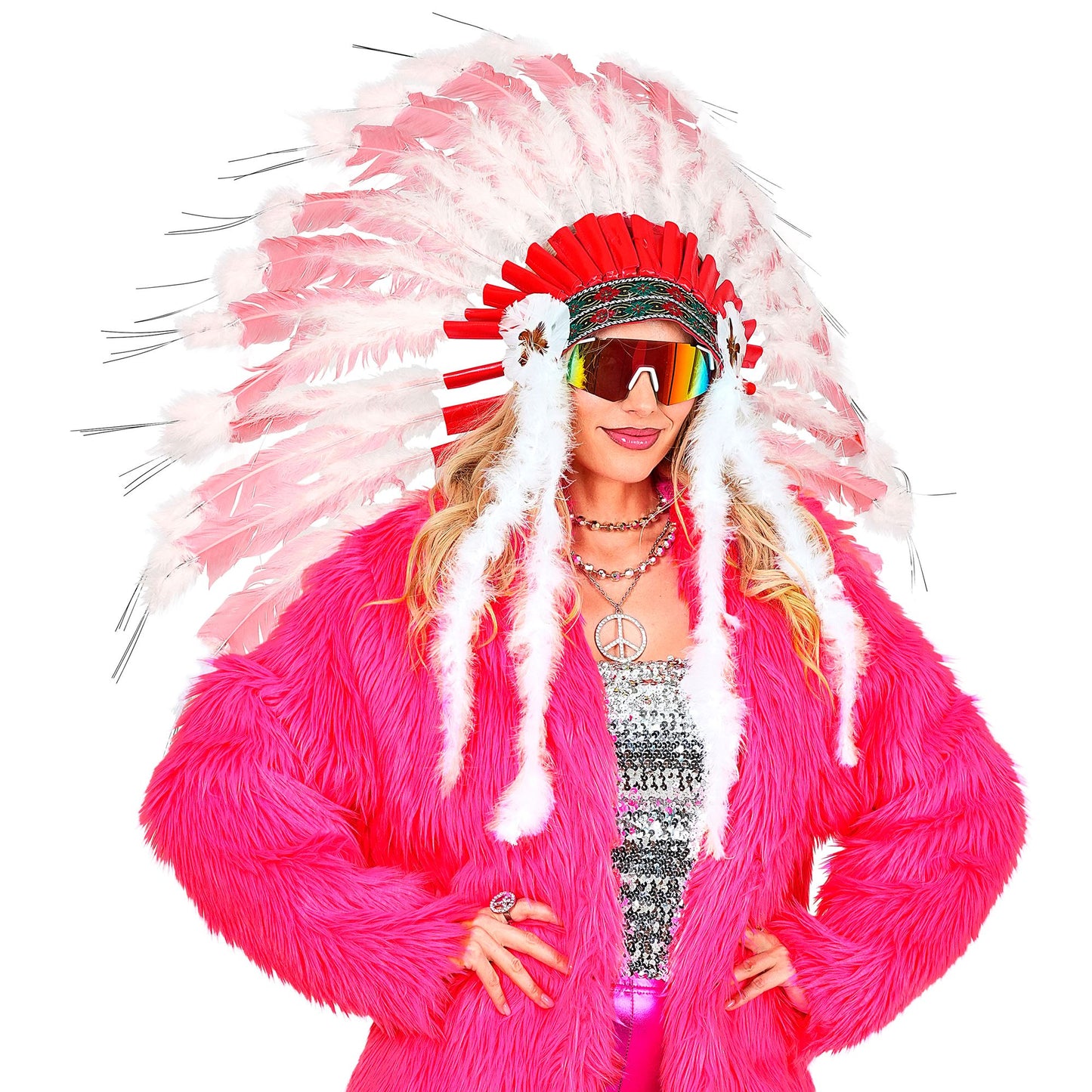 "DELUXE ROSAFARBENER INDIANERHAARSCHMUCK MIT MARABOU" – Ansicht 3